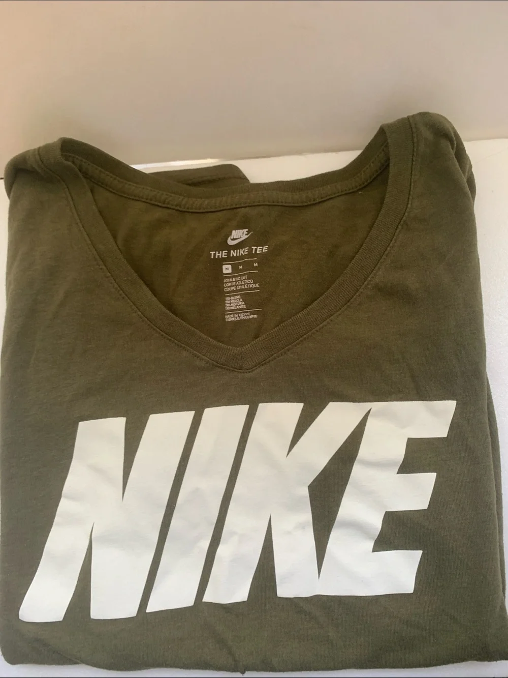 Nike Olive Green Tee with White Logo Medium